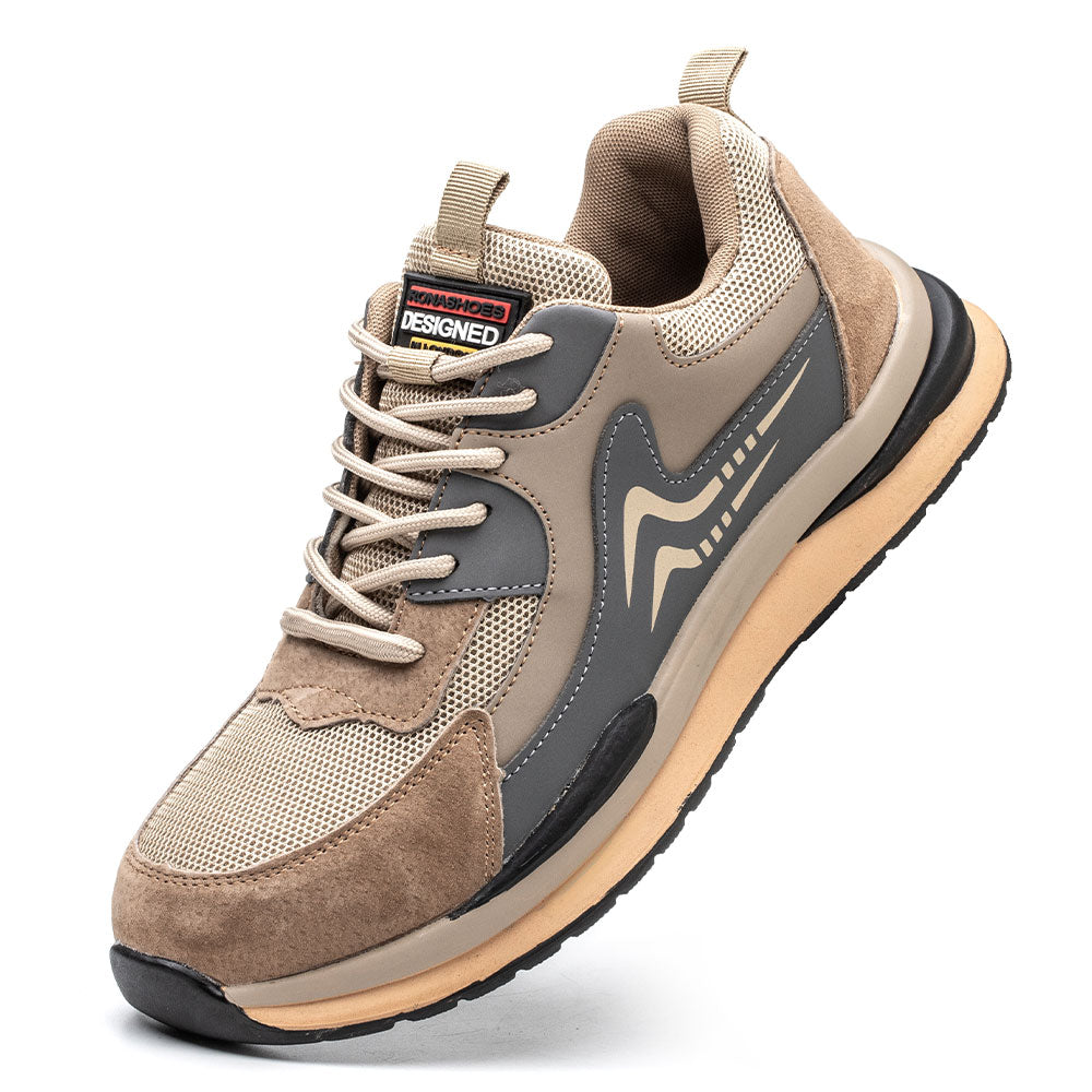 Beta Brown Safety Sneakers – Men’s Lightweight Steel Toe Work Shoes with Protective Design