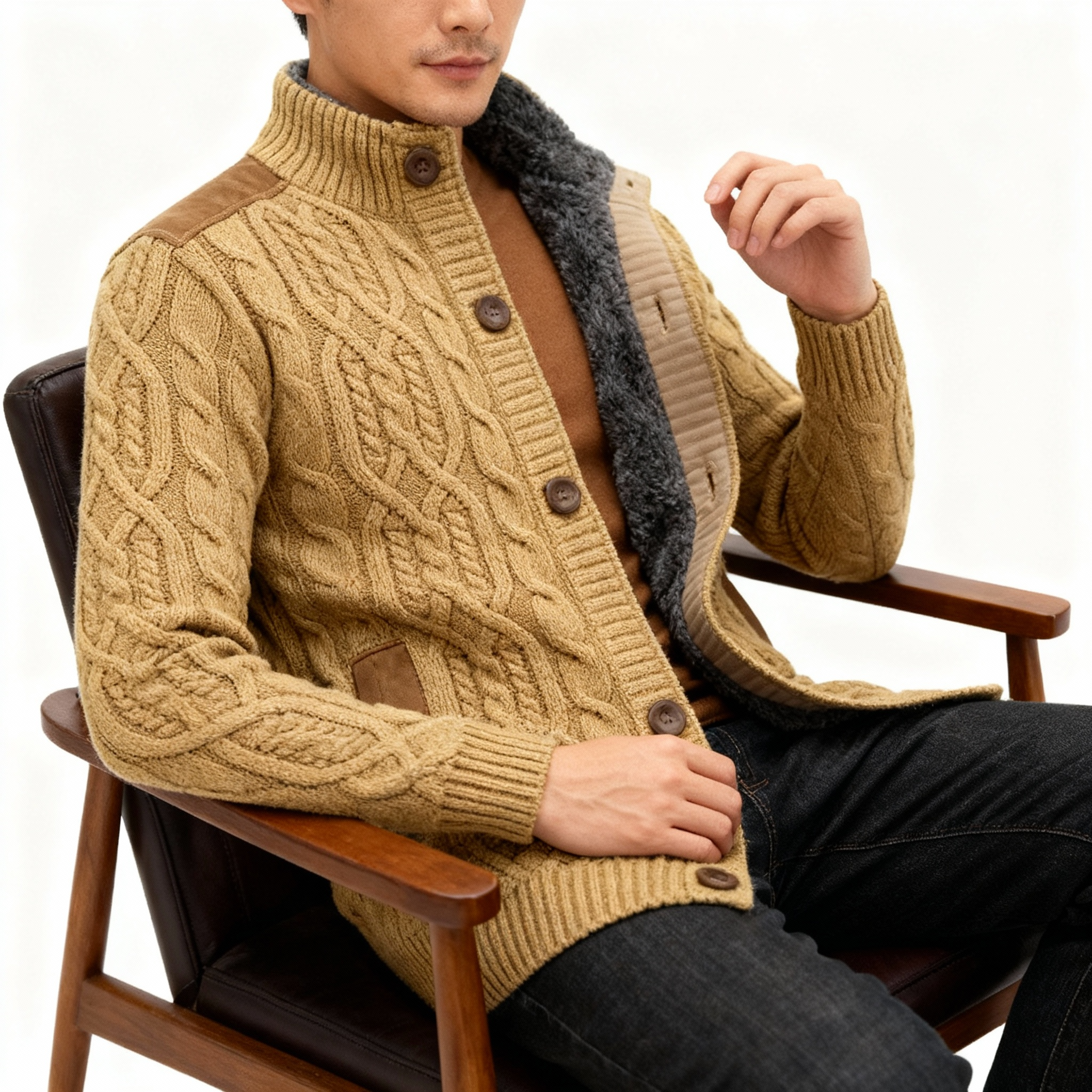 Warm Fleece Men Knitted Button Cardigan