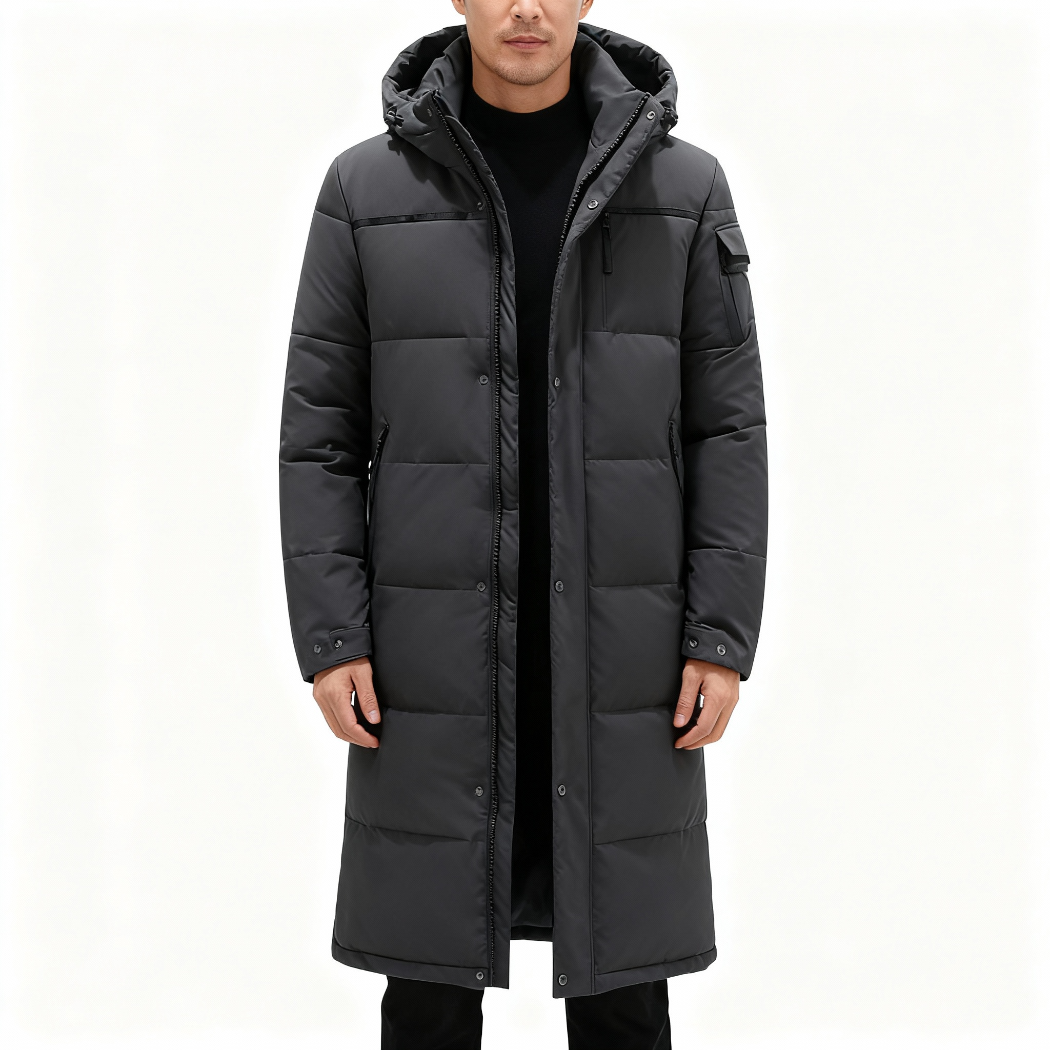 Waterproof Hooded Winter Long Jacket for Men – Warm, Sleek & Durable