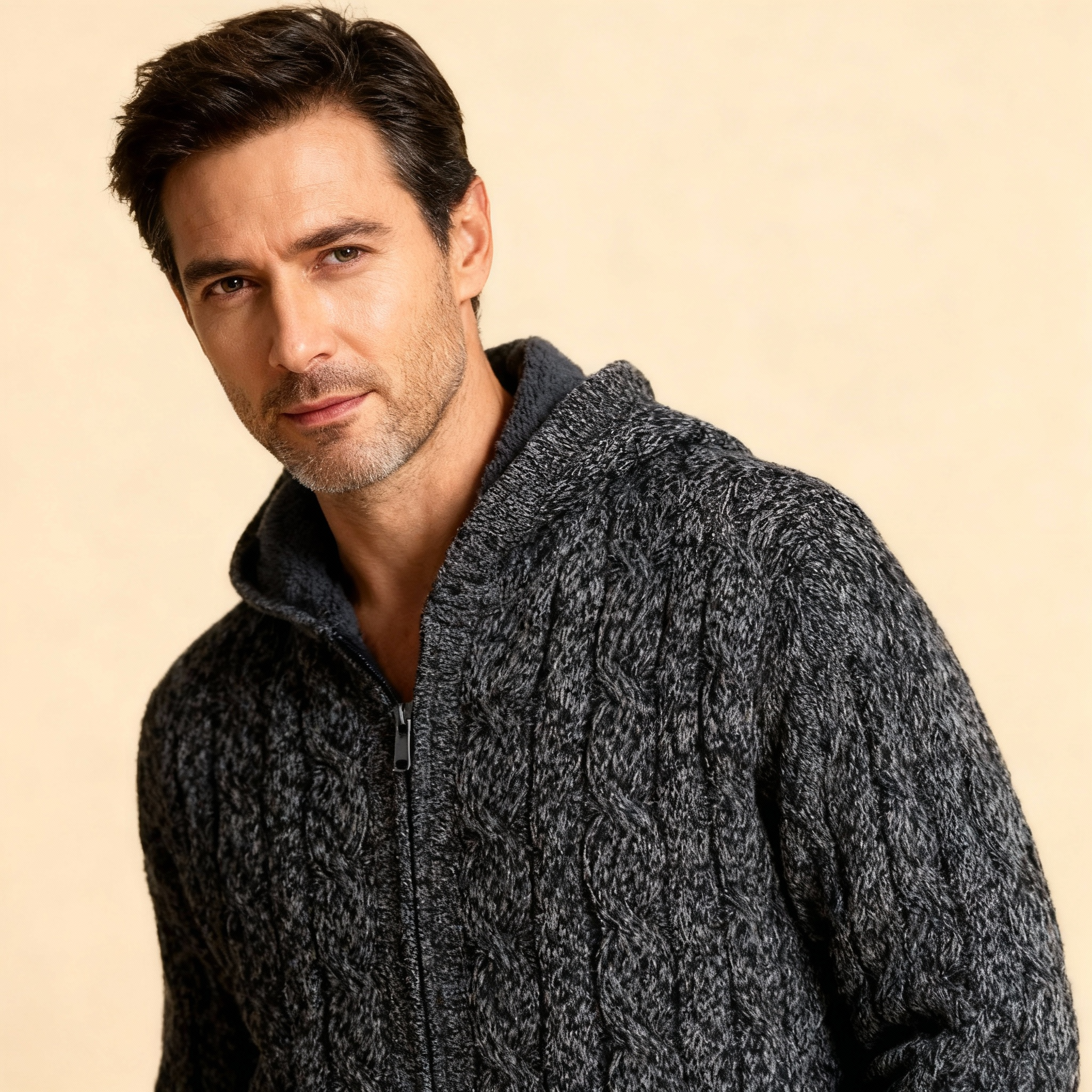 Giorgio Wool Zip Knitted Sweater | Inner Warm Fleece