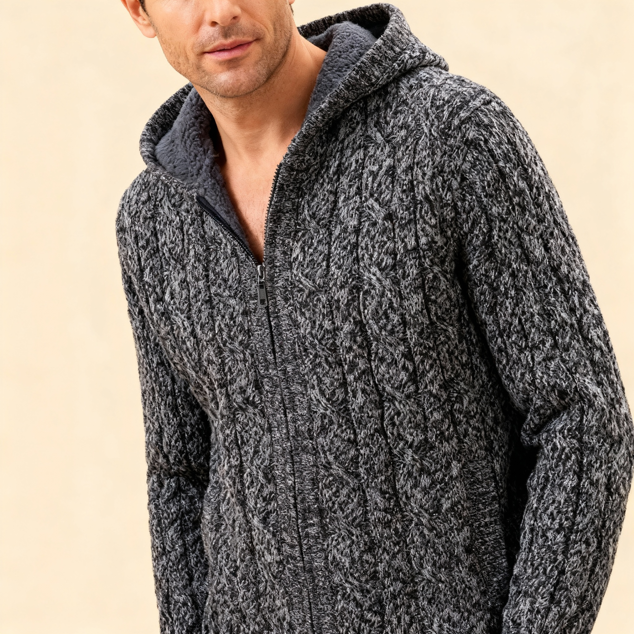 Giorgio Wool Zip Knitted Sweater | Inner Warm Fleece