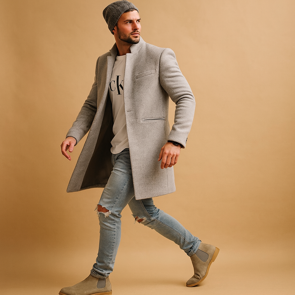 Men’s Wool Overcoat – Tailored Long Casual Winter Coat